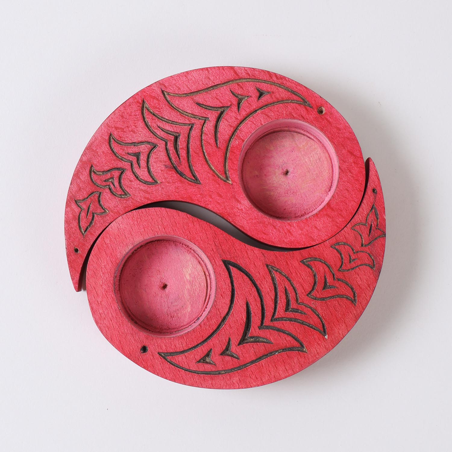 Ying Yang Bird T-Light Holders Red Set of 2