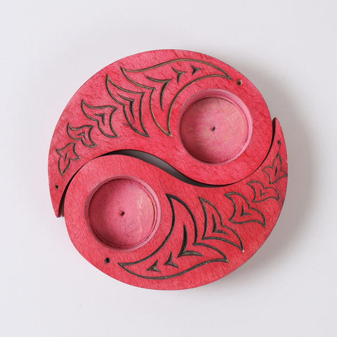 Ying Yang Bird T-Light Holders Red Set of 2