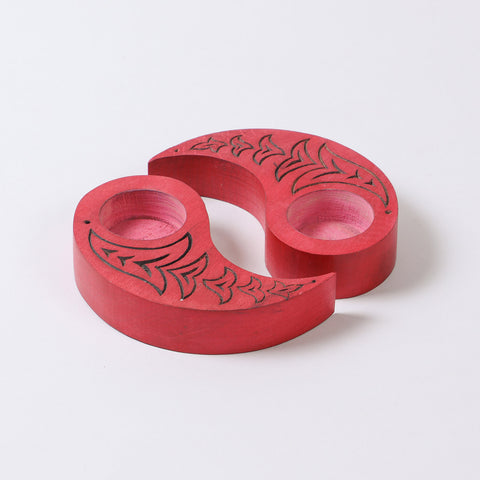 Ying Yang Bird T-Light Holders Red Set of 2