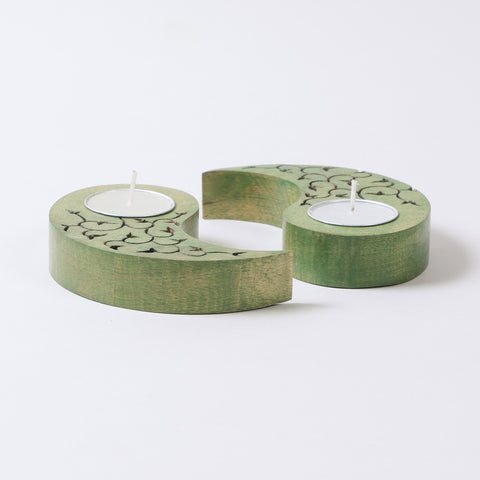 Ying Yang Leaves T-Light Holders Green Set of 2