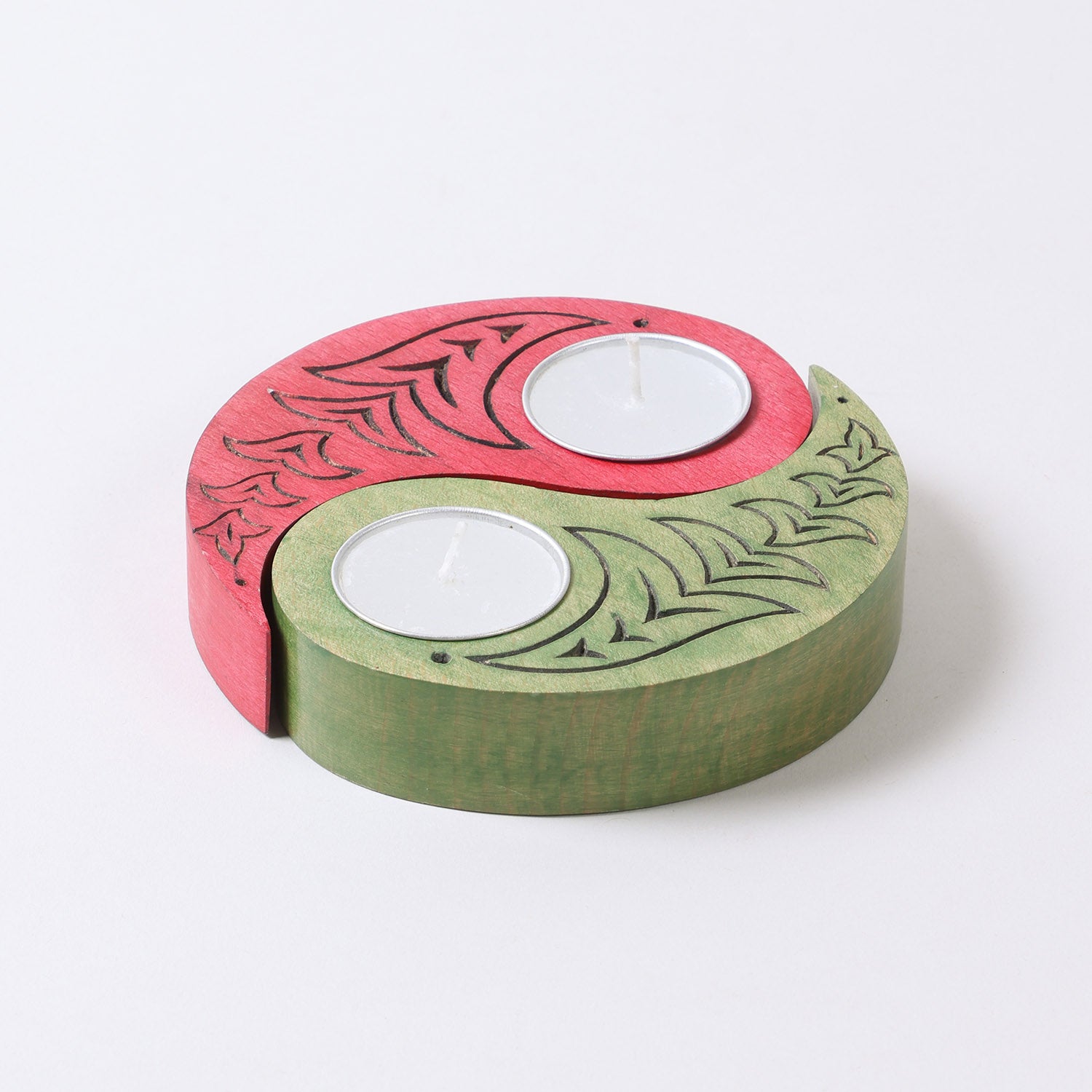 Ying Yang Bird T-Light Holders Red & Green Set of 2