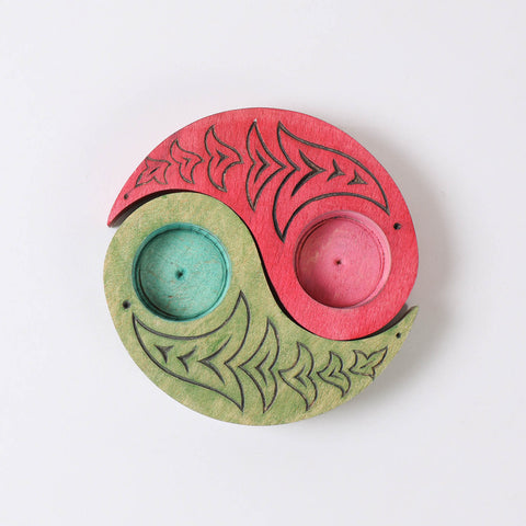 Ying Yang Bird T-Light Holders Red & Green Set of 2