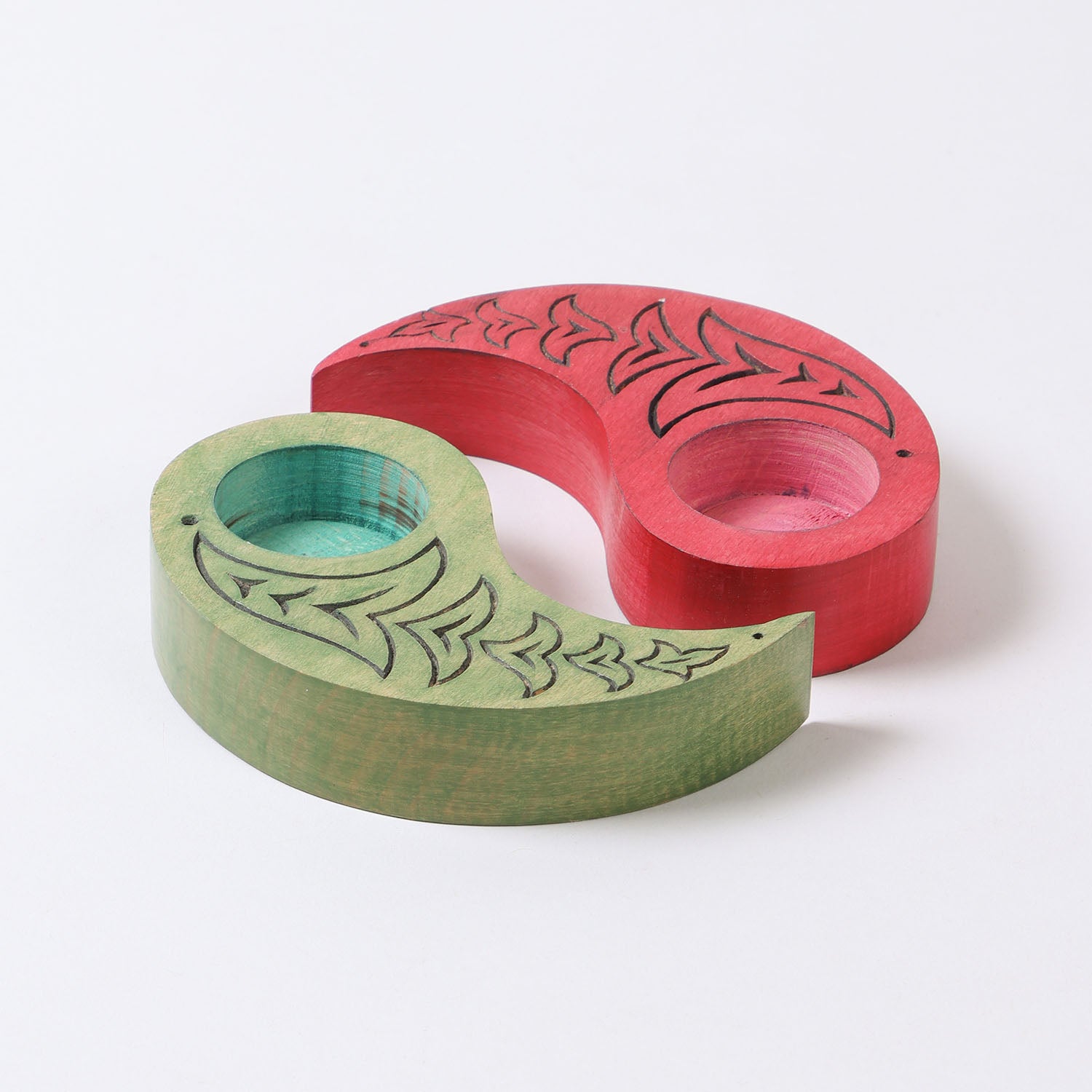 Ying Yang Bird T-Light Holders Red & Green Set of 2