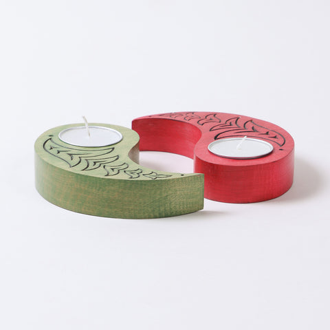 Ying Yang Bird T-Light Holders Red & Green Set of 2