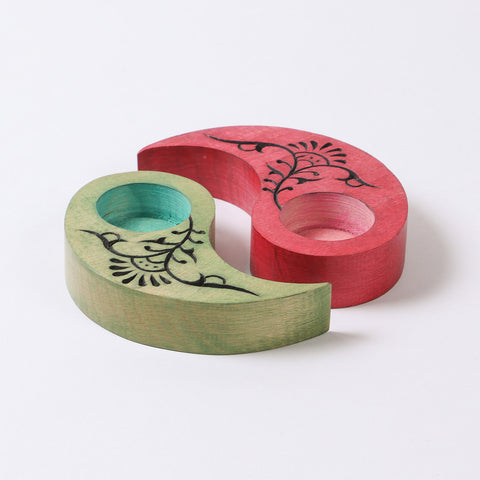 Ying Yang Floral T-Light Holders Red & Green Set of 2