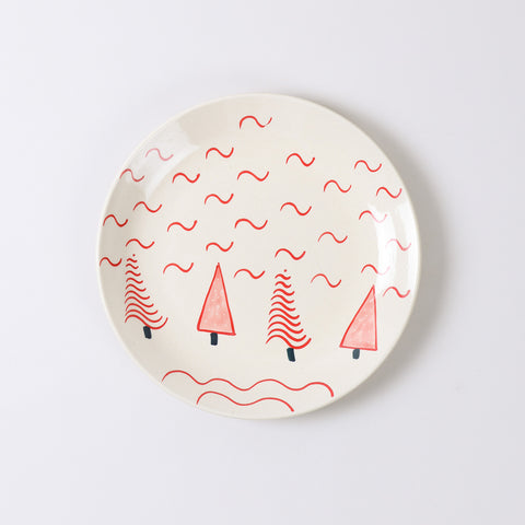 White & Red Christmas Tree Ceramic Set of 2, Plate & Mug