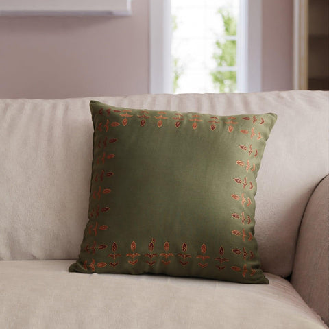 Chanderi Cushion Cover - 16x16, Green - Eyaas