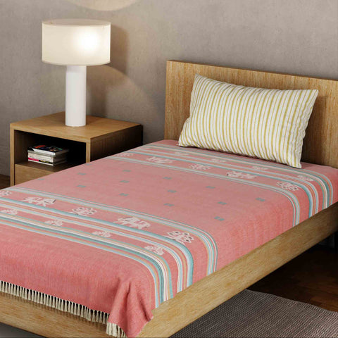 Hand-woven Bawan Buti Single Bedcover, Carrot Red