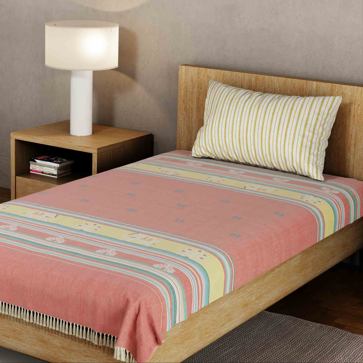 Hand-woven Bawan Buti Single Bedcover, Red