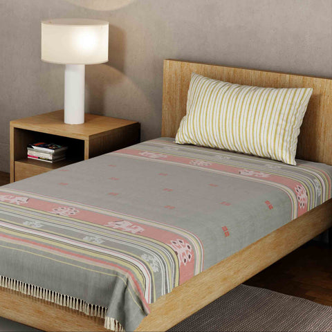 Hand-woven Bawan Buti Single Bedcover, Light Grey