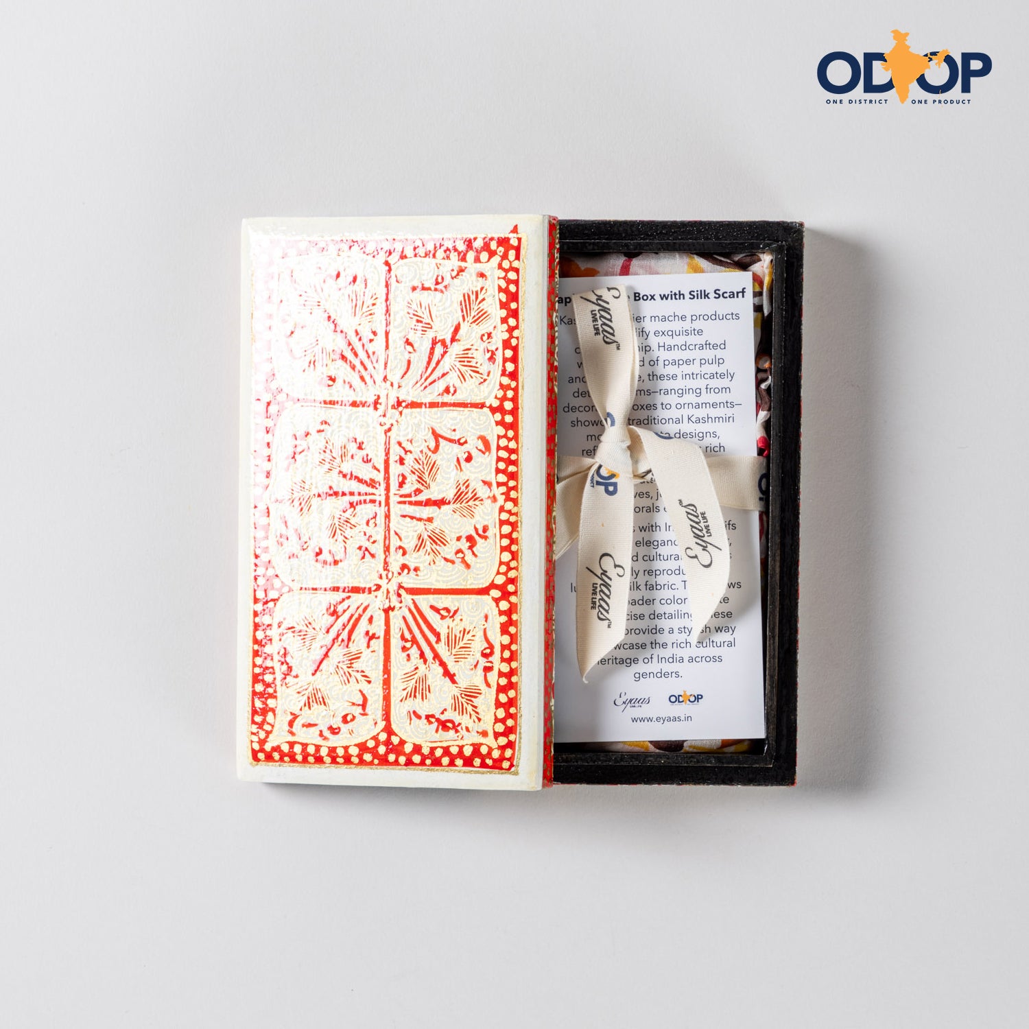 Papier Mache Gift Box with Silk Scarf - Orange Gold