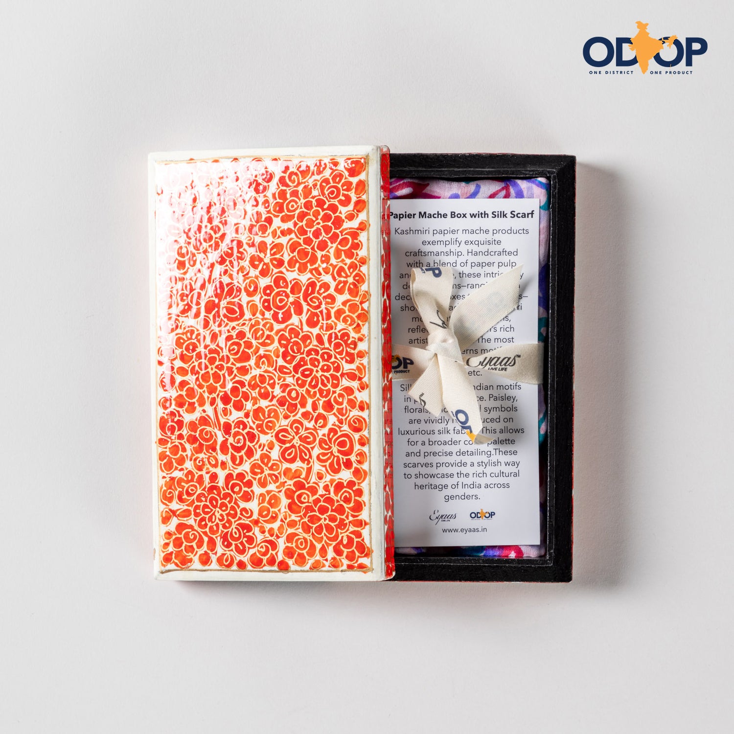 Papier Mache Gift Box with Silk Scarf - Orange White Floral