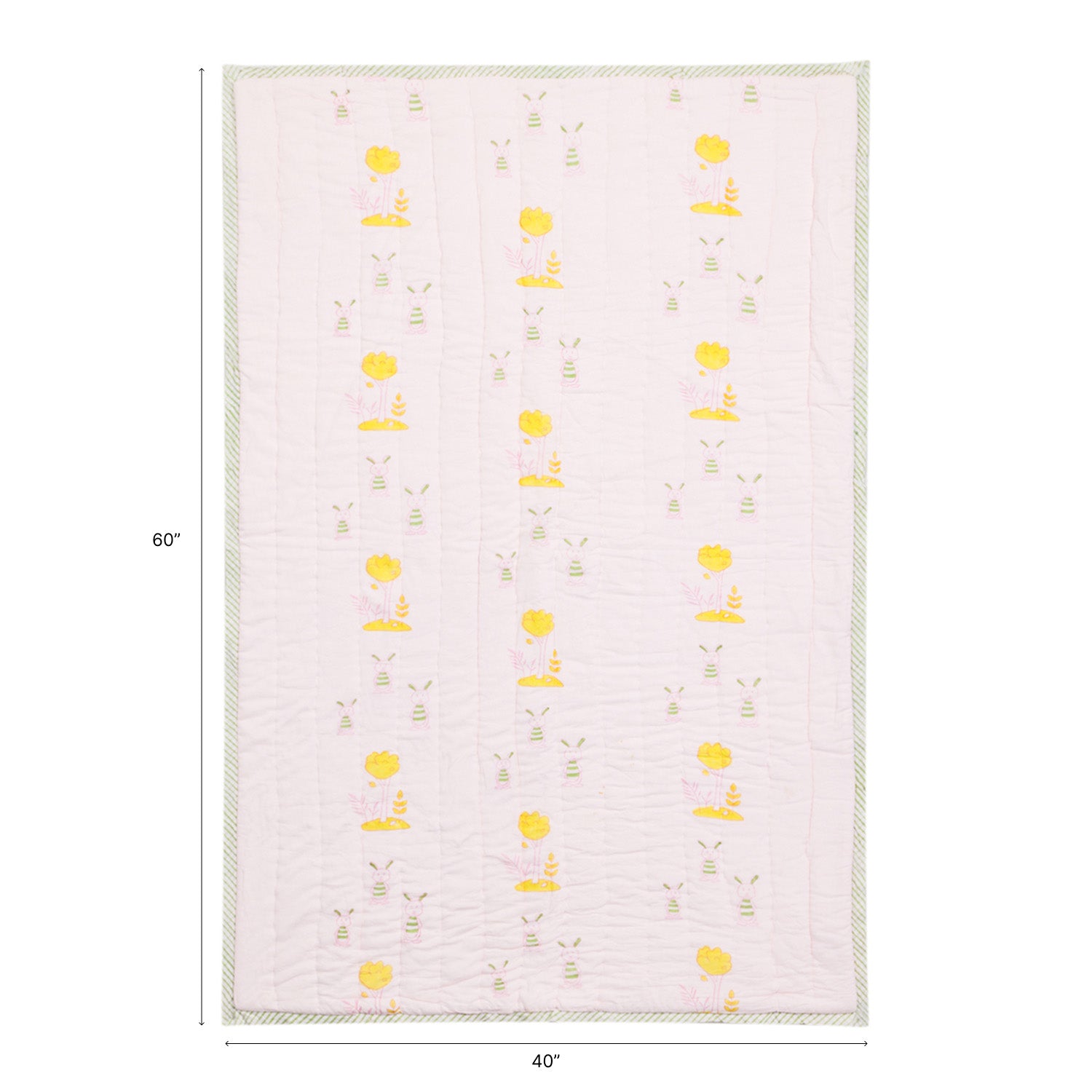 Bunny with Tree Block Print Quilt 40x60 Inches
