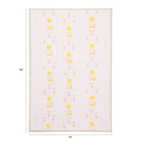 Bunny with Tree Block Print Quilt 40x60 Inches