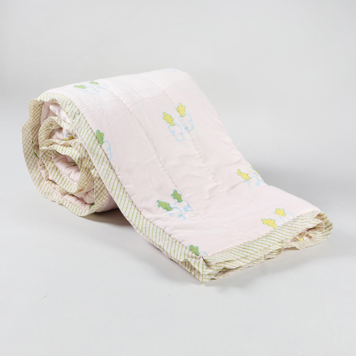 Bunny with Carrot Block Print Quilt 60x90 Inches