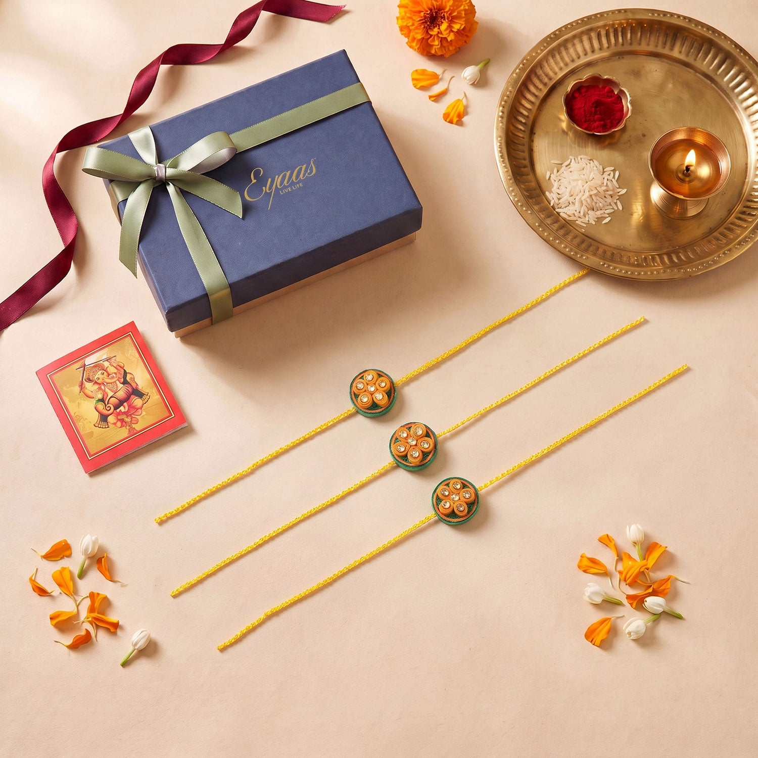 Handmade Floral Paper Quilled Rakhi (Set of 2 & 3)