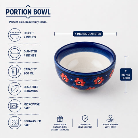 Red and Blue Floral Ceramic Katori Bowl / Portion Bowl