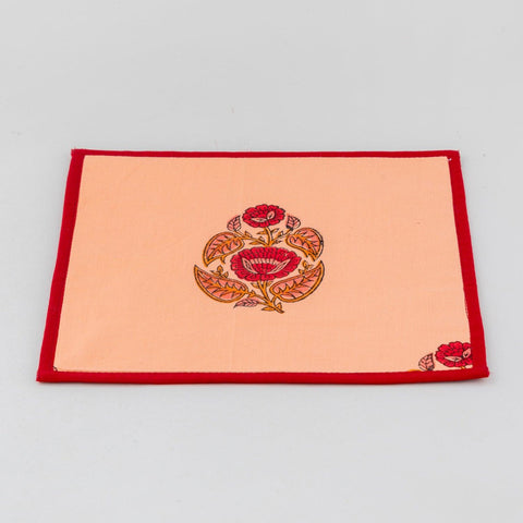 Block Printed Fabric Trivet Set of 2, 8x8, Red Orange - Eyaas