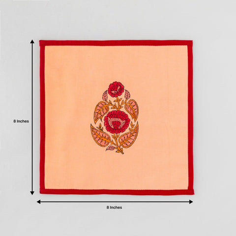 Block Printed Fabric Trivet Set of 2, 8x8, Red Orange - Eyaas