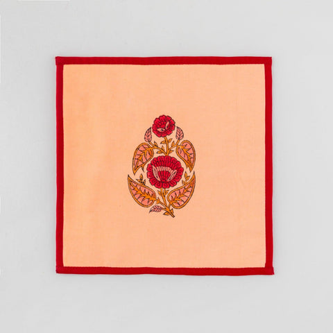 Block Printed Fabric Trivet Set of 2, 8x8, Red Orange - Eyaas