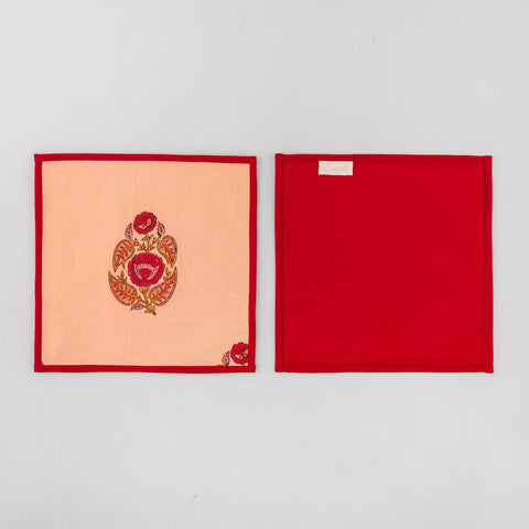 Fabric Trivet Set of 2 & Coaster Set of 6, Red Orange - Eyaas
