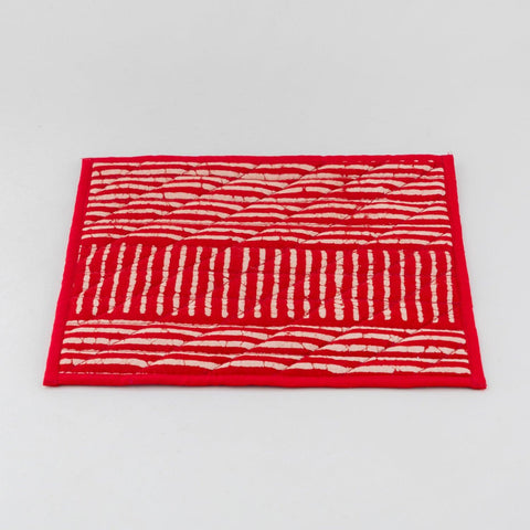 Dabu Hand Printed Fabric Trivet - 8.5x8.5, Striped Rust - Eyaas