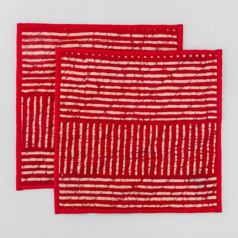 Dabu Hand Printed Fabric Trivet - 8.5x8.5, Striped Rust - Eyaas