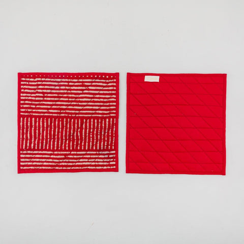 Dabu Hand Printed Fabric Trivet - 8.5x8.5, Striped Rust - Eyaas