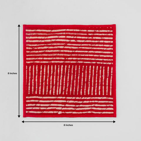 Dabu Hand Printed Fabric Trivet - 8.5x8.5, Striped Rust - Eyaas