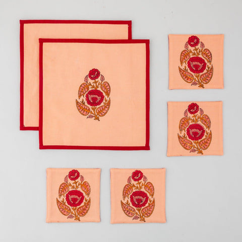 Fabric Trivet Set of 2 & Coaster Set of 6, Red Orange - Eyaas