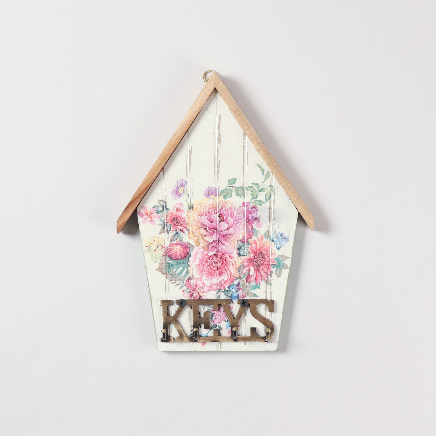 Bamboo decoupage wall key holder featuring vibrant floral artwork on a natural bamboo base, ideal as a wall-mounted key holder for home