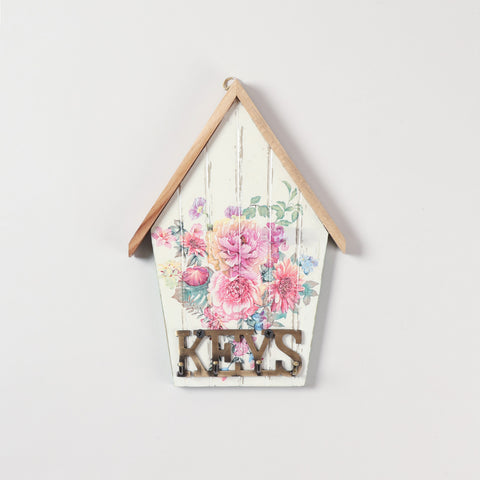 Bamboo decoupage wall key holder featuring vibrant floral artwork on a natural bamboo base, ideal as a wall-mounted key holder for home