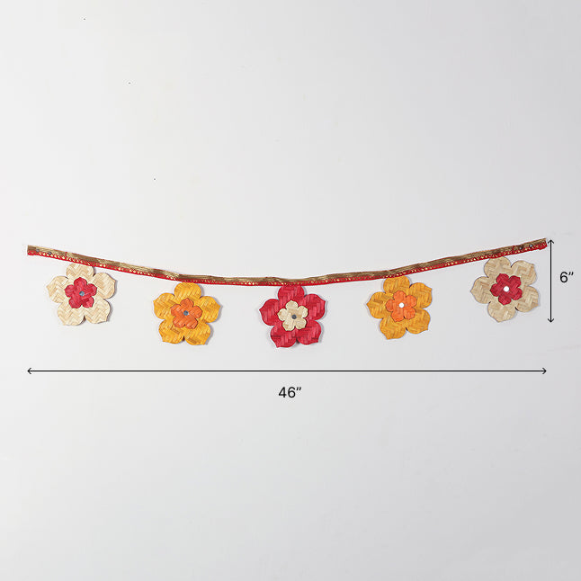Dimensions of bamboo flower door toran showing 46-inch width and 6-inch height