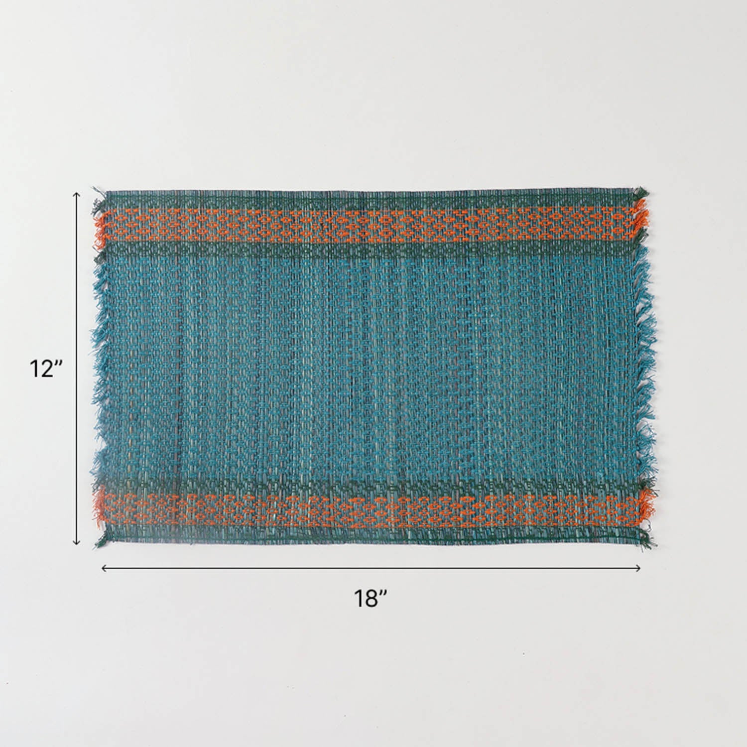 Size chart of blue Madurkathi placemat dimensions of 18 x 12 inches