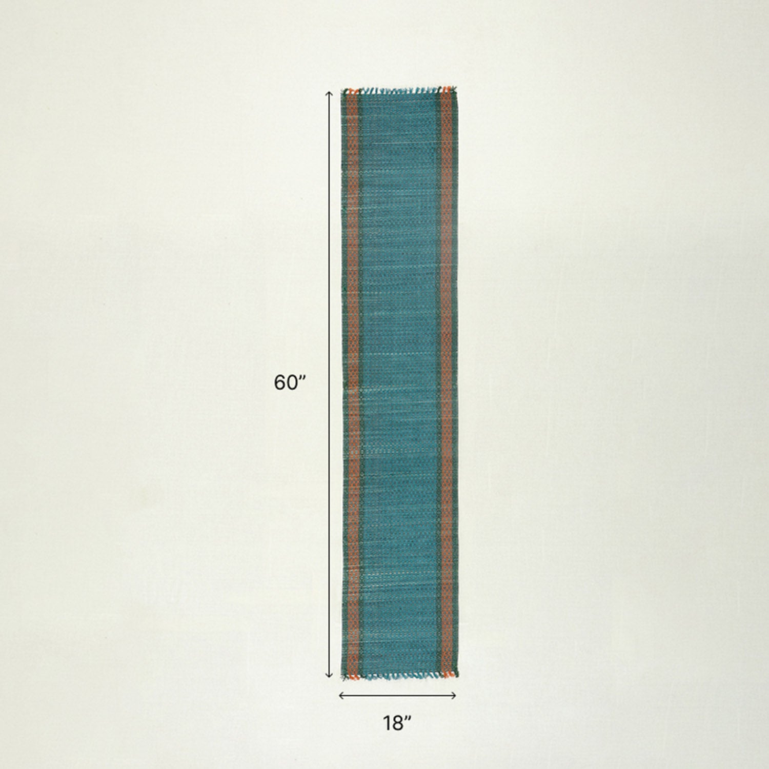 Size chart of blue Madurkathi table runner showing dimensions of 12 x 60 inches, suitable for 4 to 6-seater dining tables