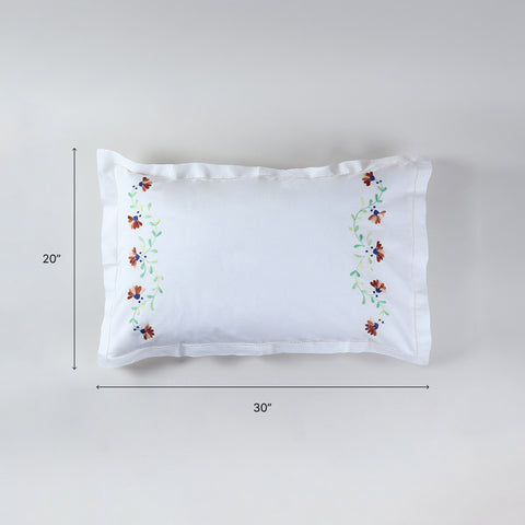 18x27 inch cotton pillow case dimensions with floral vine embroidery and back flap design