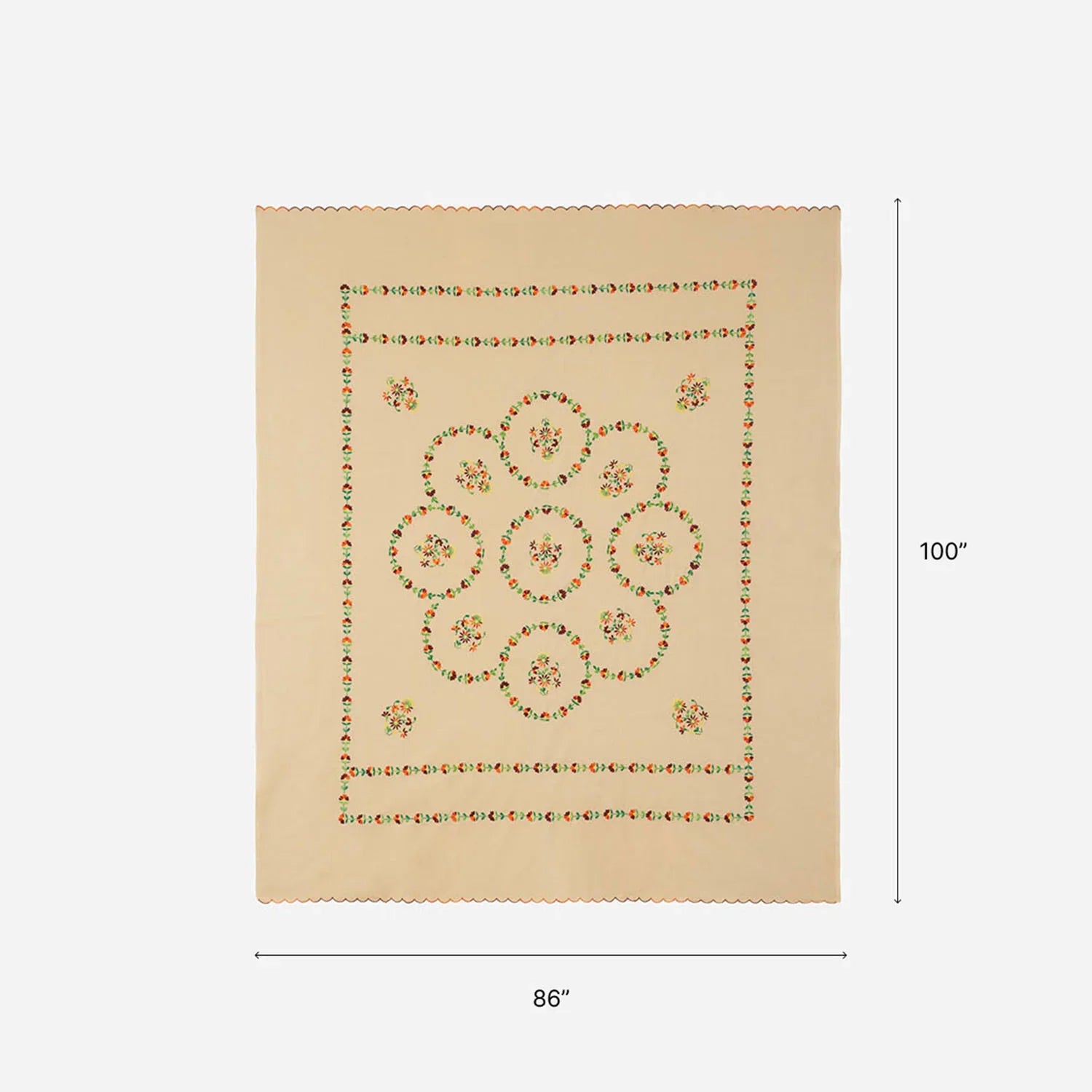 King size brown embroidered bedcover of 86 x 100 inches dimension guide