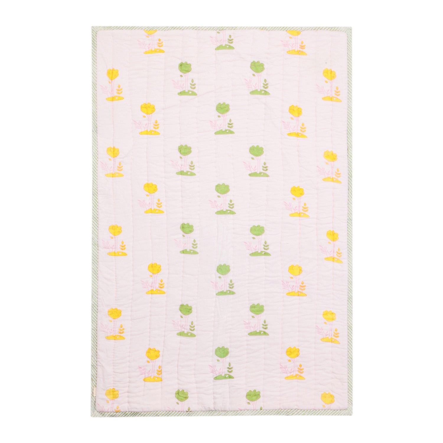 Reversible cotton quilt featuring tree patterns, designed as a lightweight quilt for all-season comfort