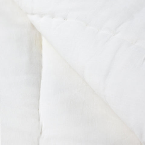 Close-up of the back side of a reversible cotton quilt featuring breathable cotton fabric