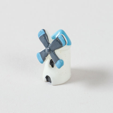 Ceramic windmill miniature with colourful handpainted details, perfect for miniature garden decorations, fairy gardens, and indoor planter decor