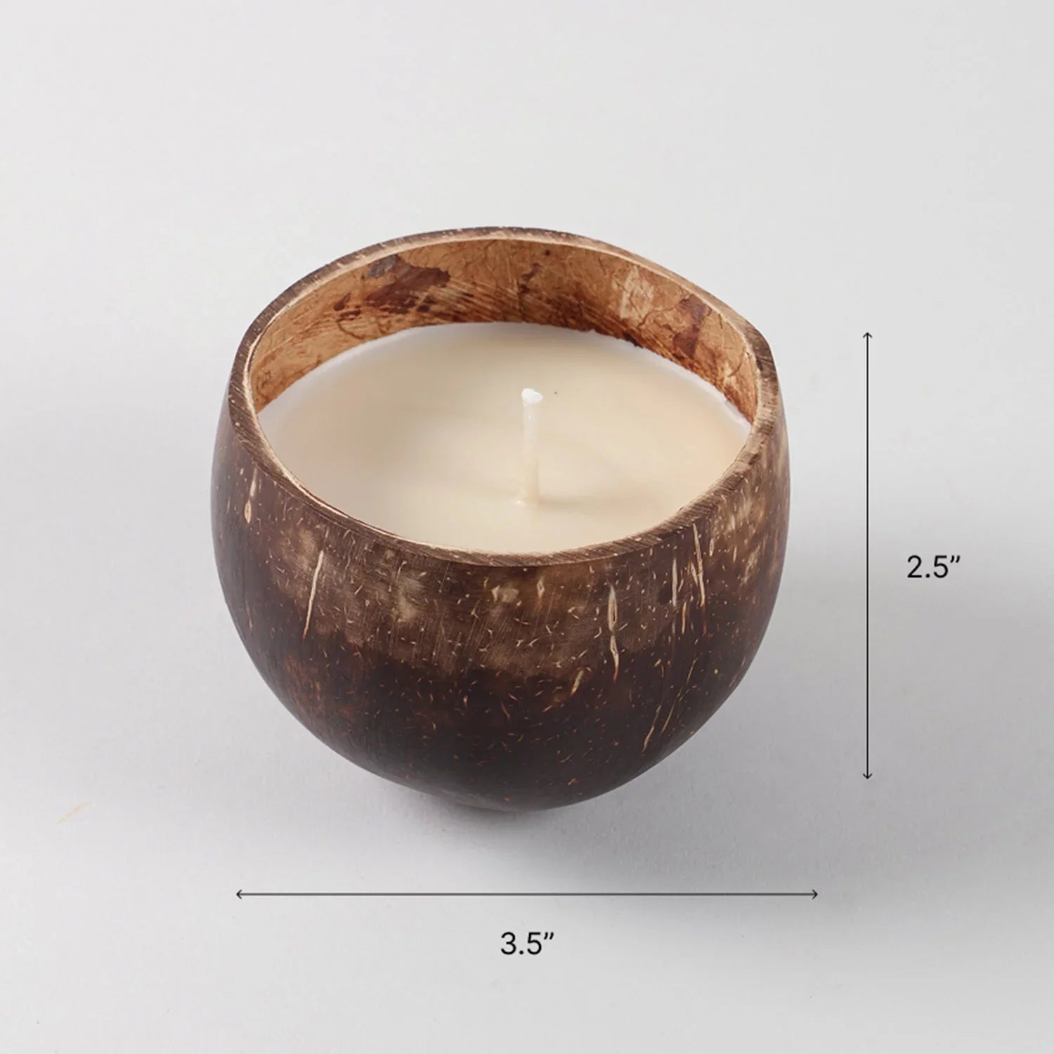 Dimension guide for Coconut Shell Soy Wax Candle measuring 3.5 inches x 2.5 inches