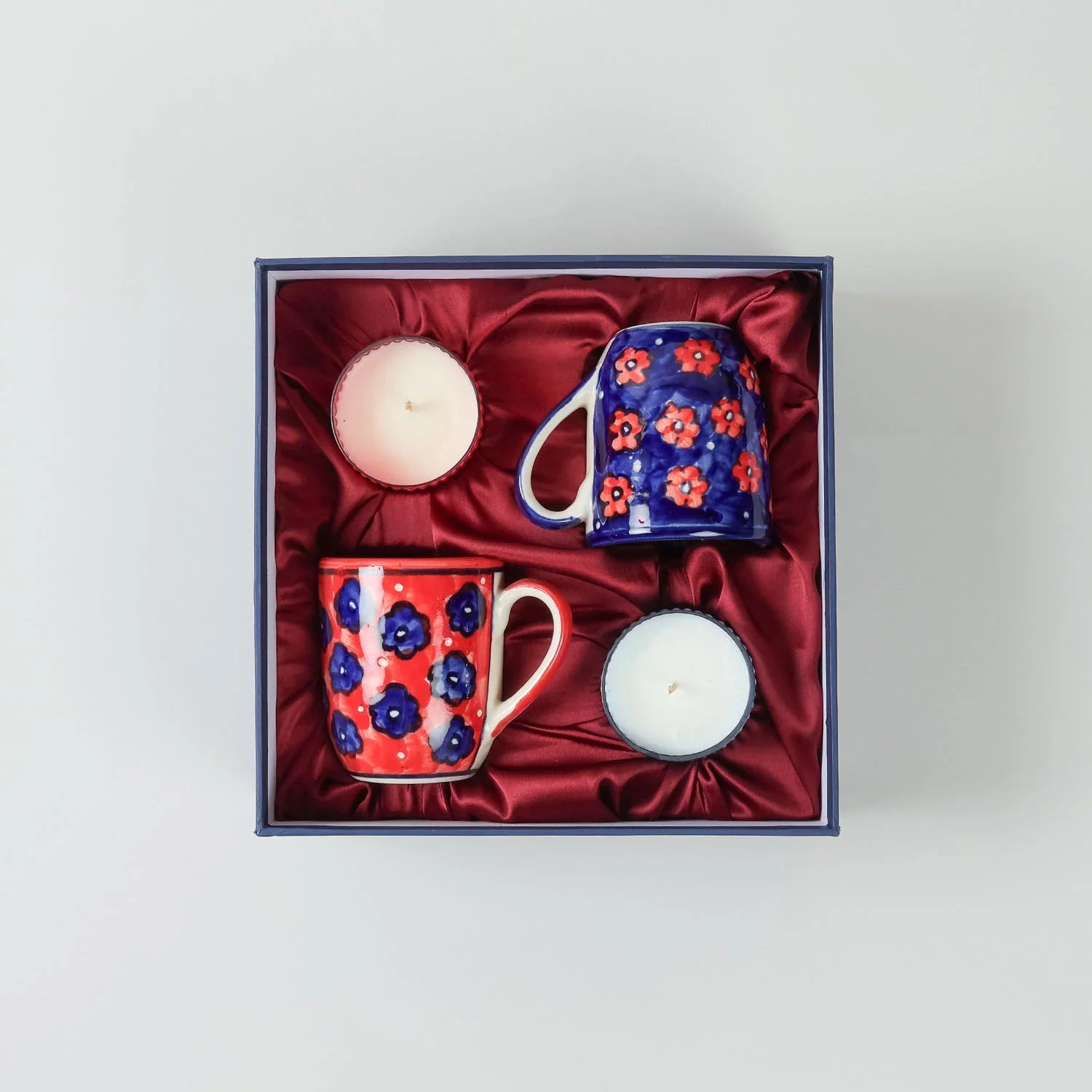 Coffee mug gift set with scented soy candles packed in a premium gift box