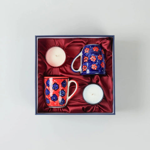 Coffee mug gift set with scented soy candles packed in a premium gift box