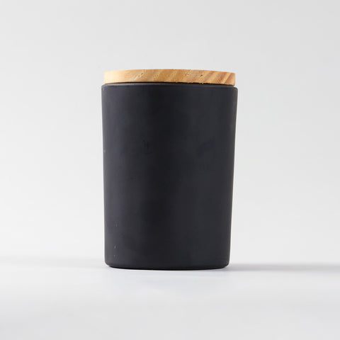 Coffee scented soy wax jar candle showcasing black glass container and wooden lid