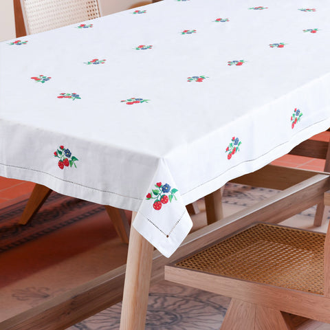 Wild Berries Embroidered Cutwork Table Cloth, 60 x 100