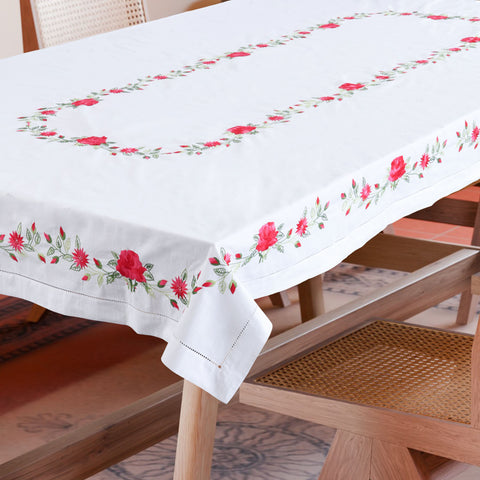 Poinsettia Embroidered Cutwork Table Cloth