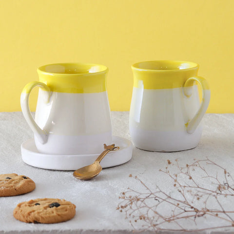 Yellow Ceramic Coffee Mugs Set of 2, Each of 300 ml - Eyaas