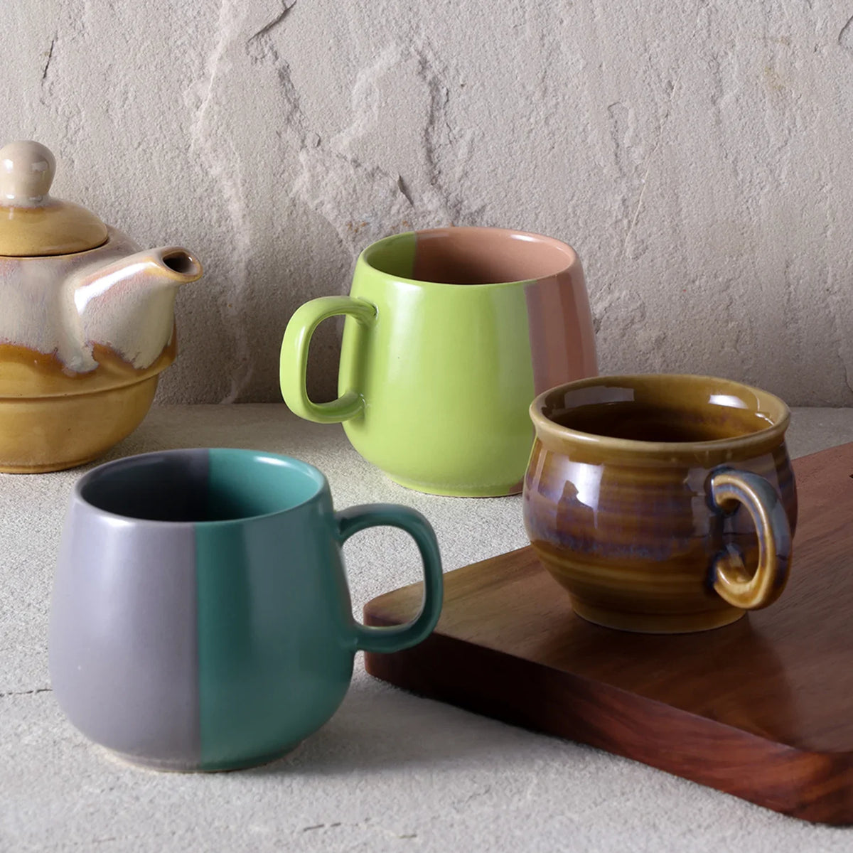 Multi Ceramic Cups Set of 3, Each 200 ml