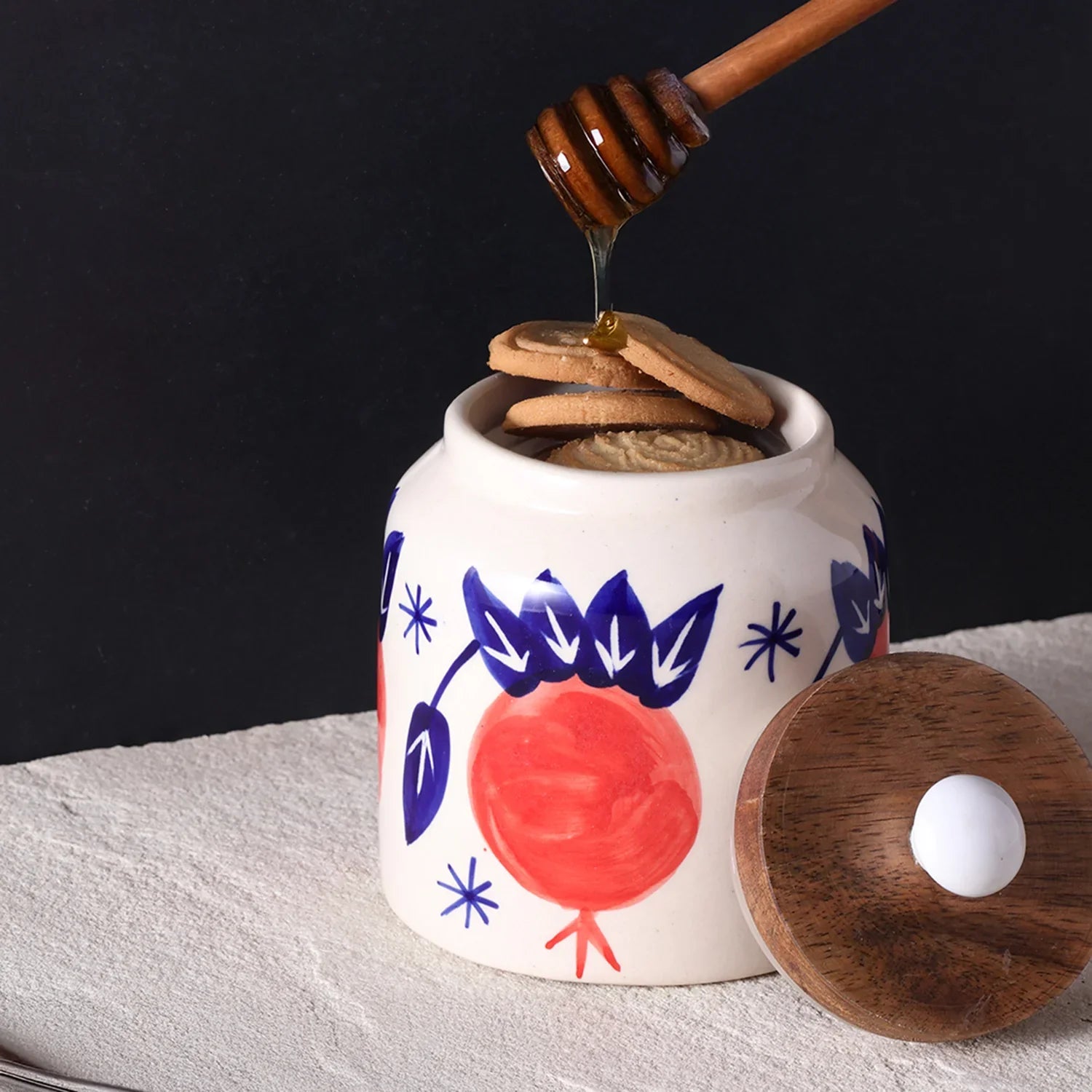 Pomegranate Ceramic Mason Jar with Wooden Lid