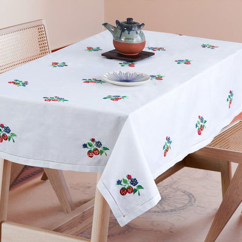 Wild Berries Embroidered Cutwork Table Cloth, 48 x 72